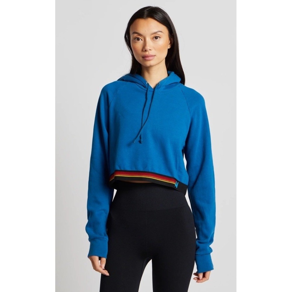 Aviator Nation Cropped Hoodie Pullover Red Blue Bolt Womens Small XS